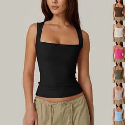 image-Summer Square-neck Tank Vest Ins Fashion Slim Solid Sleeveless Tops For Women Clothing