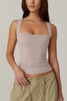 image-Summer Square-neck Tank Vest Ins Fashion Slim Solid Sleeveless Tops For Women Clothing