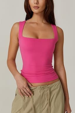 image-Summer Square-neck Tank Vest Ins Fashion Slim Solid Sleeveless Tops For Women Clothing