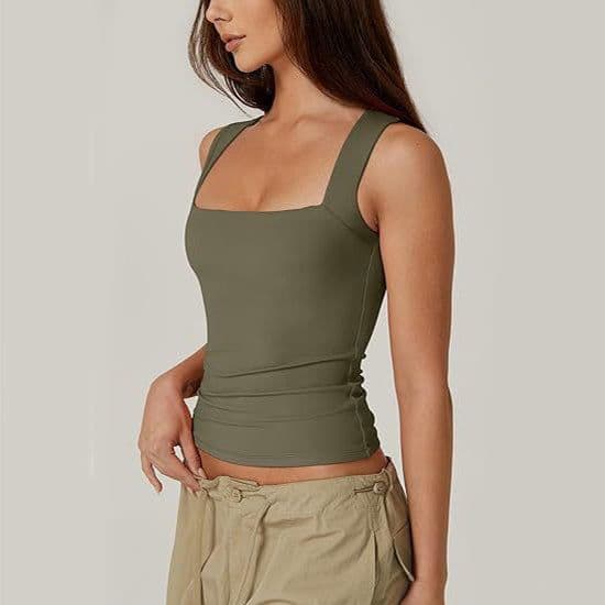 image-Summer Square-neck Tank Vest Ins Fashion Slim Solid Sleeveless Tops For Women Clothing