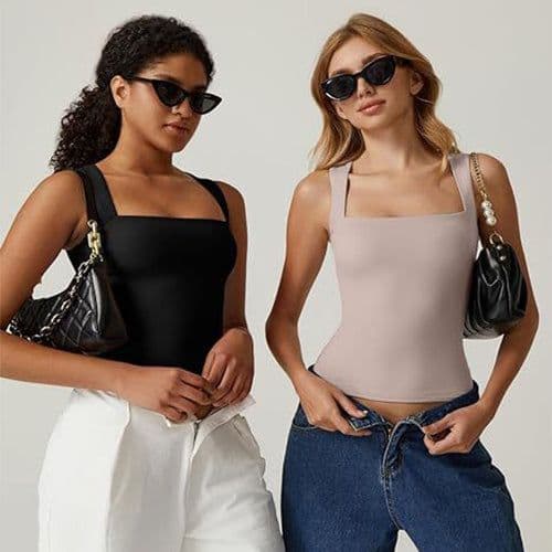image-Summer Square-neck Tank Vest Ins Fashion Slim Solid Sleeveless Tops For Women Clothing