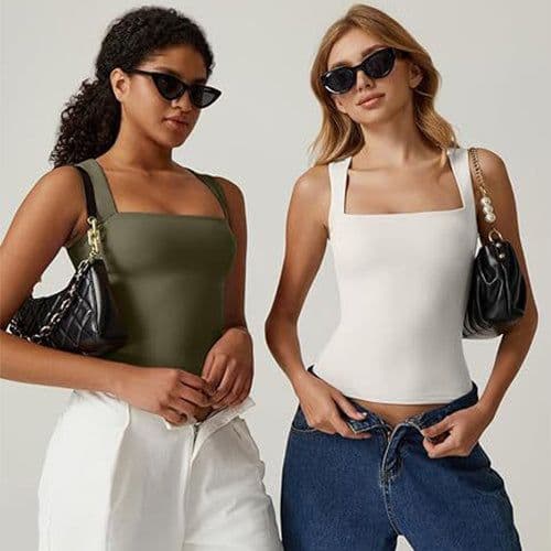 image-Summer Square-neck Tank Vest Ins Fashion Slim Solid Sleeveless Tops For Women Clothing