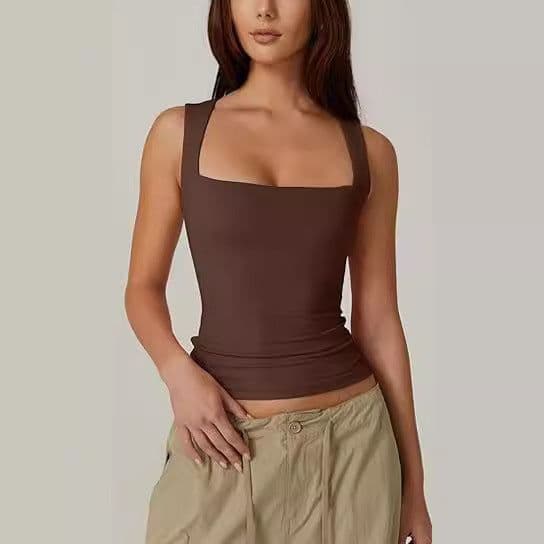 image-Summer Square-neck Tank Vest Ins Fashion Slim Solid Sleeveless Tops For Women Clothing