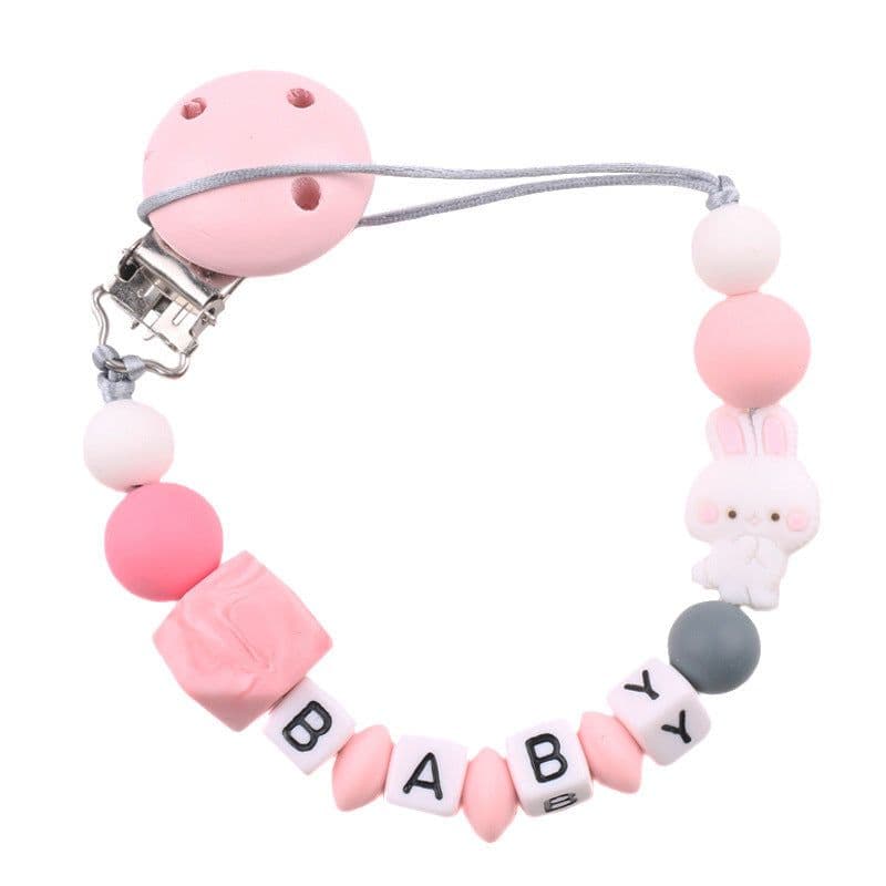 image-AliExpress Baby Pacifier Clip Chain Teether Anti-dropping Chain Bunny Silicone Bead Pacifier Chain Baby Products