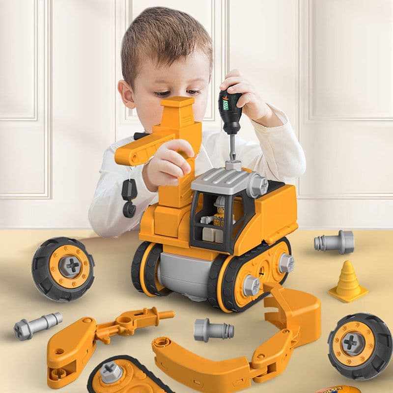 image-Disassembly And Assembly 4 In One Deformation Scene Engineering Vehicle Sliding Track Crane Excavator Toy