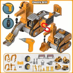 image-Disassembly And Assembly 4 In One Deformation Scene Engineering Vehicle Sliding Track Crane Excavator Toy