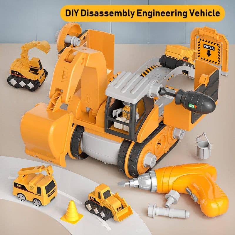 image-Disassembly And Assembly 4 In One Deformation Scene Engineering Vehicle Sliding Track Crane Excavator Toy