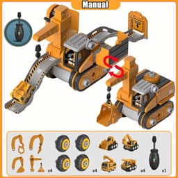 image-Disassembly And Assembly 4 In One Deformation Scene Engineering Vehicle Sliding Track Crane Excavator Toy