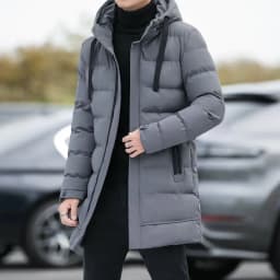 image-Long Hooded Jacket Men Winter Warm Windproof Coat Fashion Solid Color Clothes Outdoor