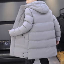image-Long Hooded Jacket Men Winter Warm Windproof Coat Fashion Solid Color Clothes Outdoor