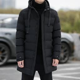 image-Long Hooded Jacket Men Winter Warm Windproof Coat Fashion Solid Color Clothes Outdoor