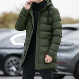 image-Long Hooded Jacket Men Winter Warm Windproof Coat Fashion Solid Color Clothes Outdoor