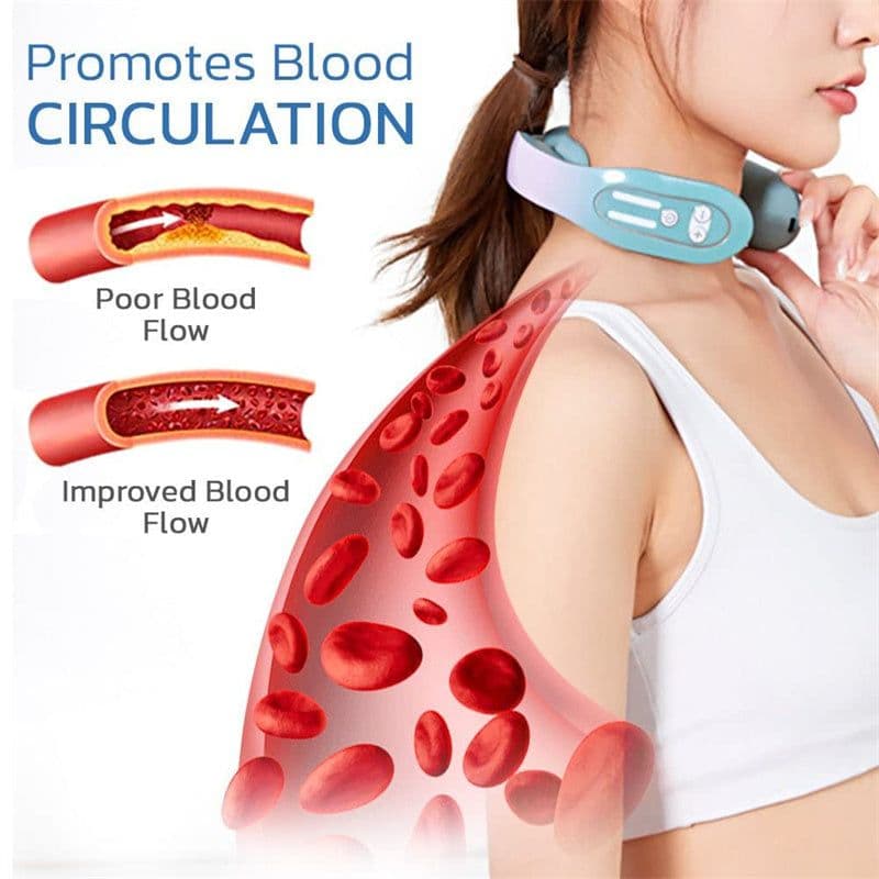 image-EMS Neck Acupoints Lymphvity Massager Device Intelligent Neck Massager With Heat Blue Hot Design