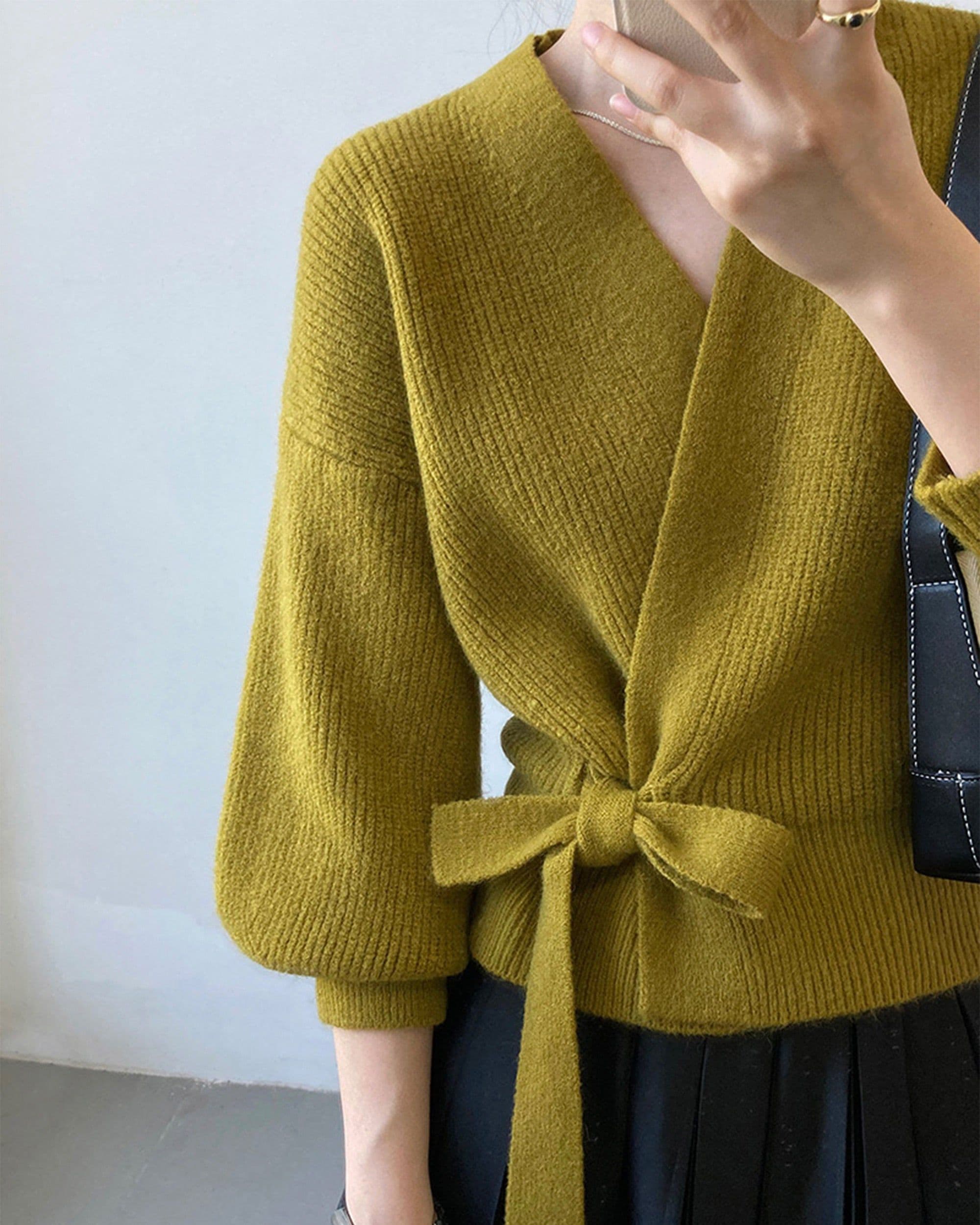 image-French Retro Knitted Cardigan Top V-neck Tie Loose Womens Sweater Coat, Handmade Spring Clothing, Womens Clothing