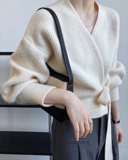 image-French Retro Knitted Cardigan Top V-neck Tie Loose Womens Sweater Coat, Handmade Spring Clothing, Womens Clothing