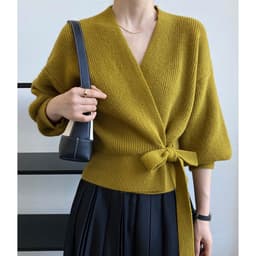 image-French Retro Knitted Cardigan Top V-neck Tie Loose Womens Sweater Coat, Handmade Spring Clothing, Womens Clothing