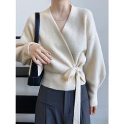 image-French Retro Knitted Cardigan Top V-neck Tie Loose Womens Sweater Coat, Handmade Spring Clothing, Womens Clothing