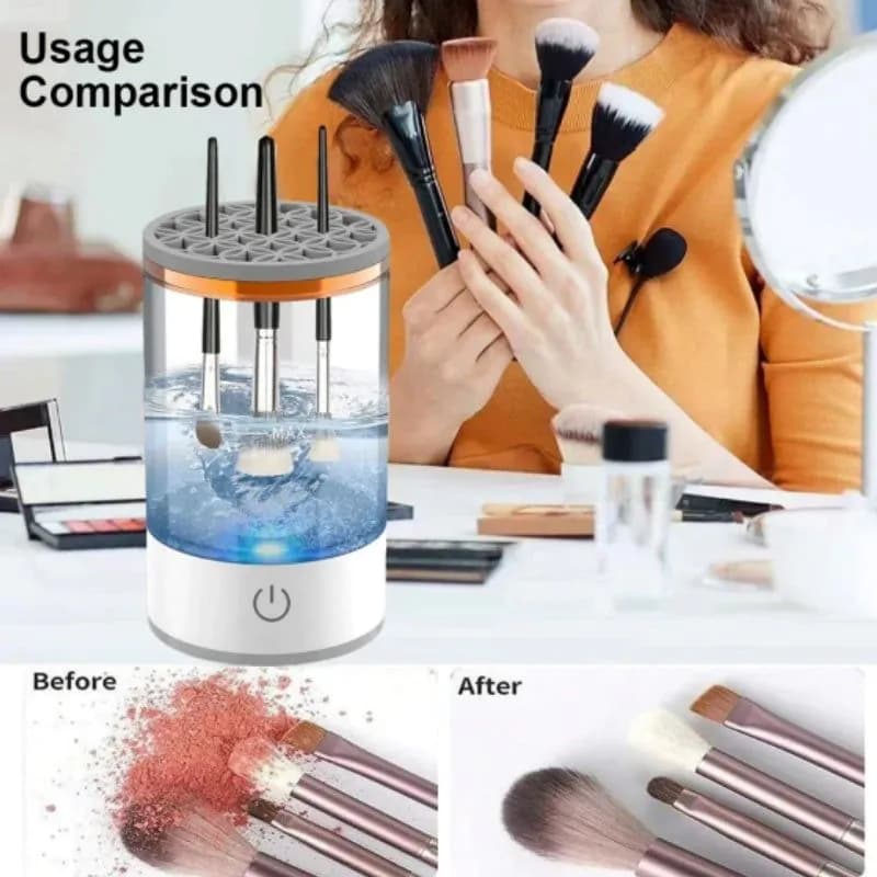 image-Makeup Brush Cleaner Automatic Rotating Makeup Brush Cleaner USB Portable Electric Cosmetic Makeup Brush Rotary Washing Machine