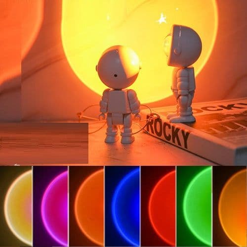 image-Rechargeable Astronaut Robot Rainbow Projection Sun Lamp Table Lamp Sunset Lamp Infinite Dimming Bedroom Atmosphere Lamp