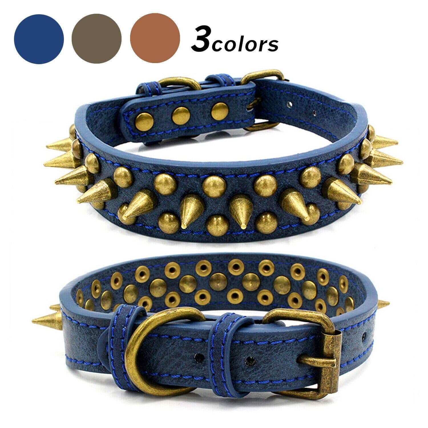 image-Retro Studded Spiked Rivet Large Dog Pet Leather Collar Pit Bull S-XL