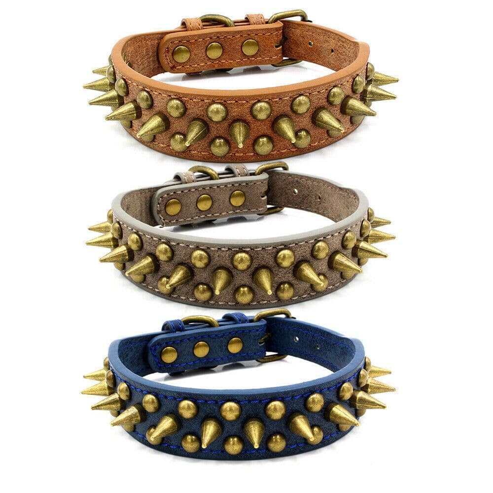 image-Retro Studded Spiked Rivet Large Dog Pet Leather Collar Pit Bull S-XL