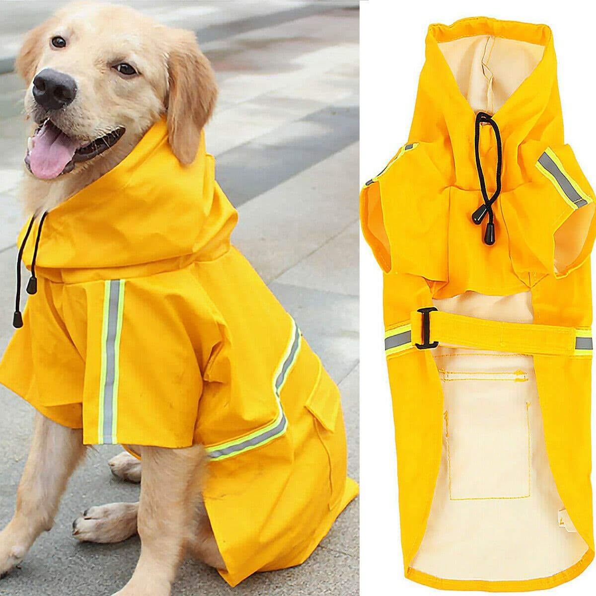 image-Dog Raincoat,Waterproof Dog Rain Jacket With Safety Reflective Stripe,Hooded Slicker Dachshund Doggy Dog Poncho With Leash For Dogs And Puppies