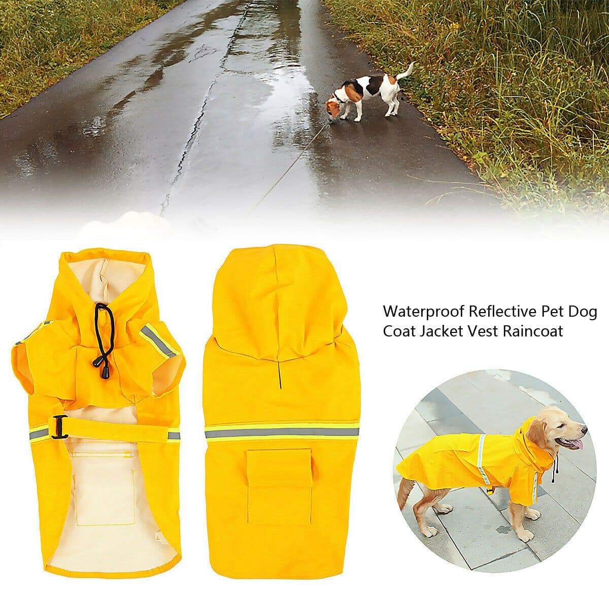 image-Dog Raincoat,Waterproof Dog Rain Jacket With Safety Reflective Stripe,Hooded Slicker Dachshund Doggy Dog Poncho With Leash For Dogs And Puppies