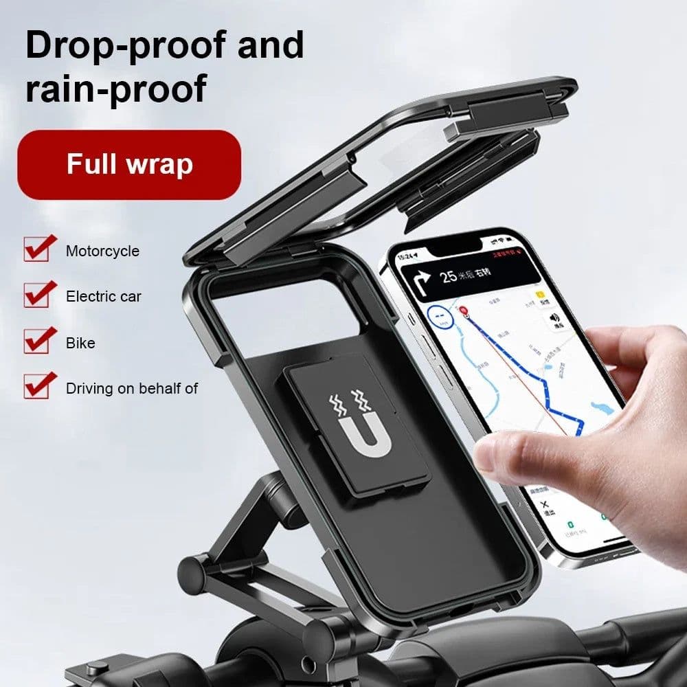 image-Waterproof Motorcycle Bike Mobile Phone Holder Magnetic Universal Bicycle GPS 360 Degree Swivel Adjustable Motorcycle Cellphone Holder