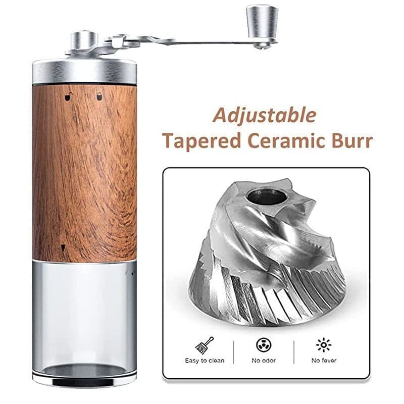 image-Coffee Bean Grinder Portable Wood Grain Stainless Steel Crank Hand Hand Coffee Grinder Kitchen Tool Grinder