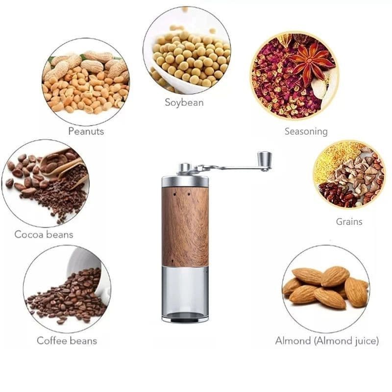 image-Coffee Bean Grinder Portable Wood Grain Stainless Steel Crank Hand Hand Coffee Grinder Kitchen Tool Grinder