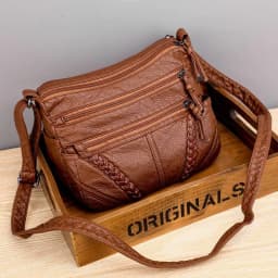 image-Women's 2021 PU Leather Messenger Bag Brown Large Capacity Trendy
