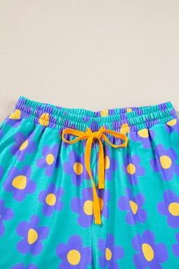 image-Green Flower Print Short Sleeve Pajamas Set