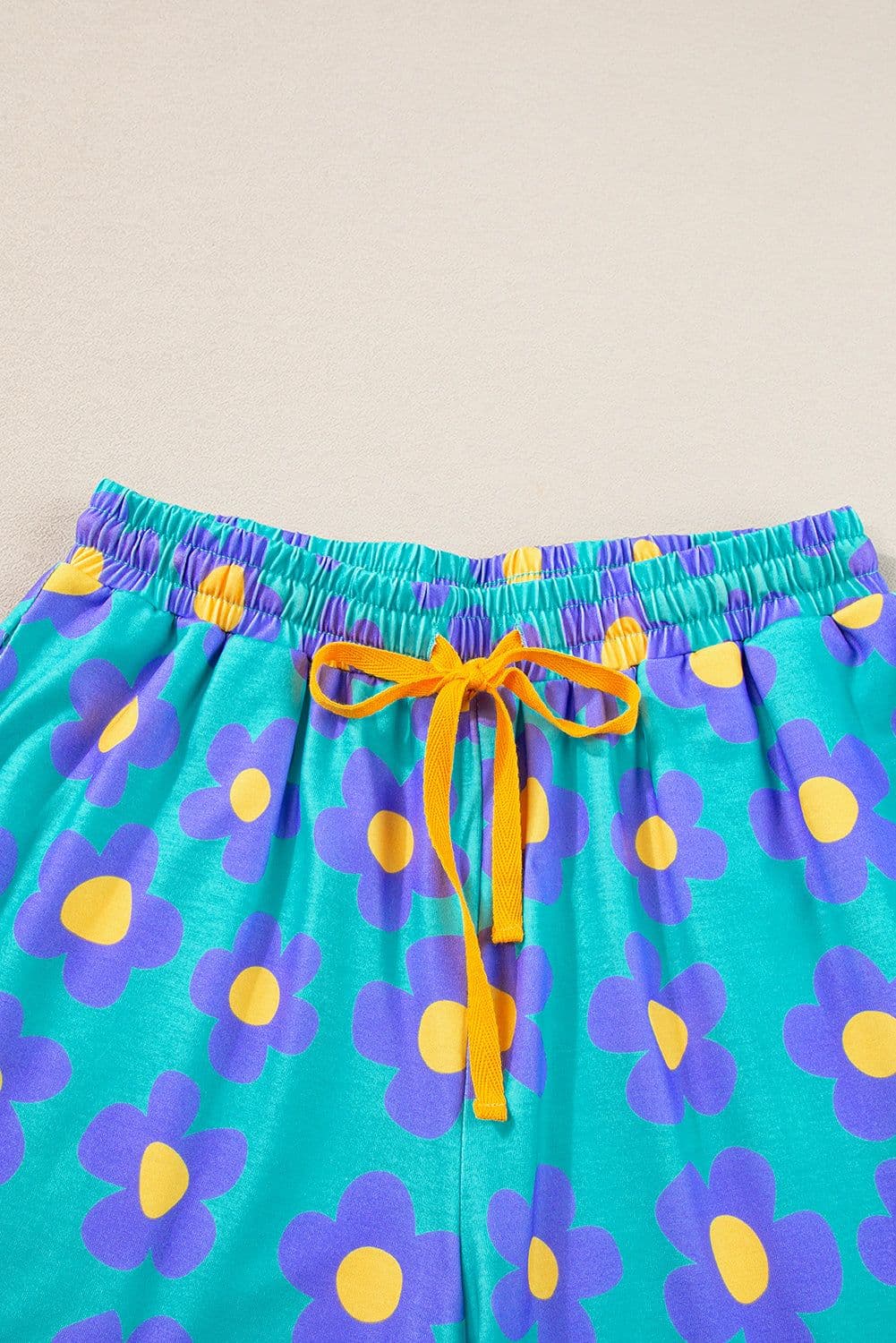 image-Green Flower Print Short Sleeve Pajamas Set