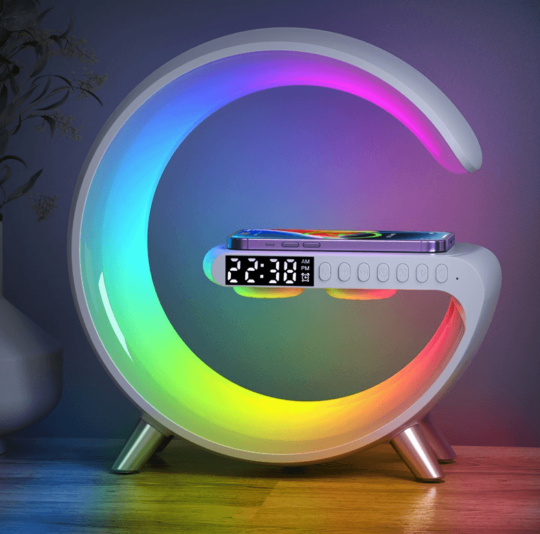 image-Big G Smart Atmosphere Light Bluetooth Speaker Wireless Charger Bedside Atmosphere Light Sunrise Wake-Up Light Moon Model
