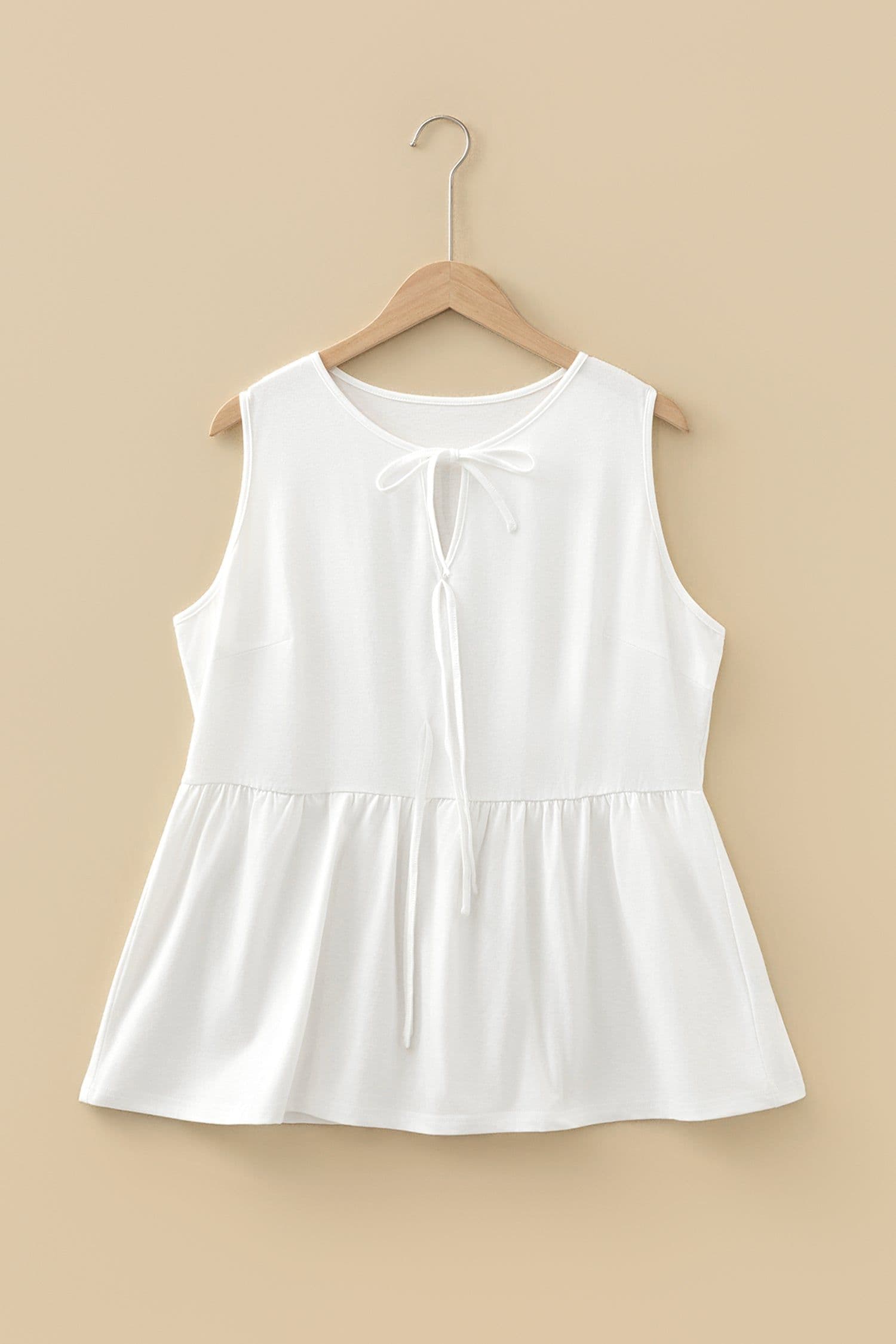 image-Coffee Plus Size Solid Color Bow Tie Peplum Tank Top