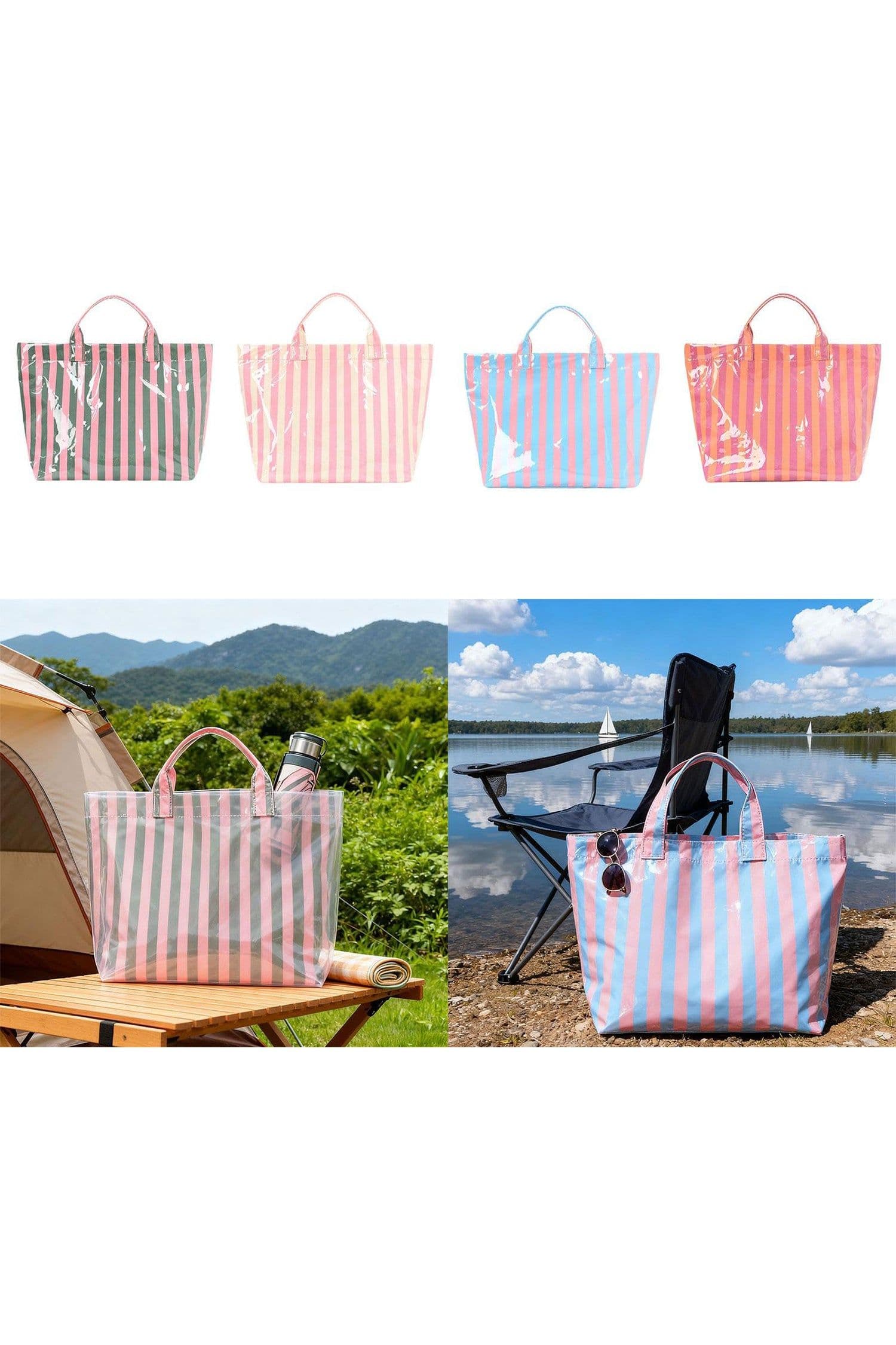 image-Black Glossy Striped Vinyl Large Tote Bag