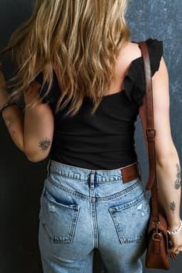 image-Black Ruffled Wide Straps Slim Tank Top