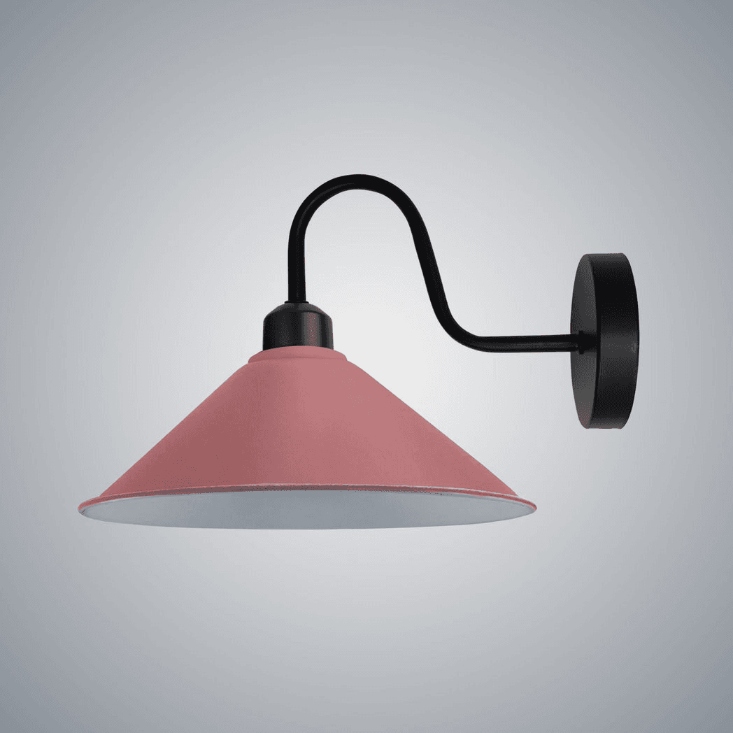 image-Pink Wall Light Fixture,Black Wall Sconce E27 Base Socket Screw Type Wall Mounted Swan Neck Cone Shape Shade