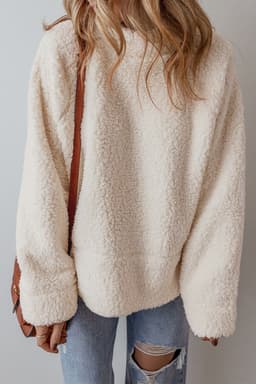 image-Fleece High Neck Drop Shoulder Pullover Sweatshirt - White