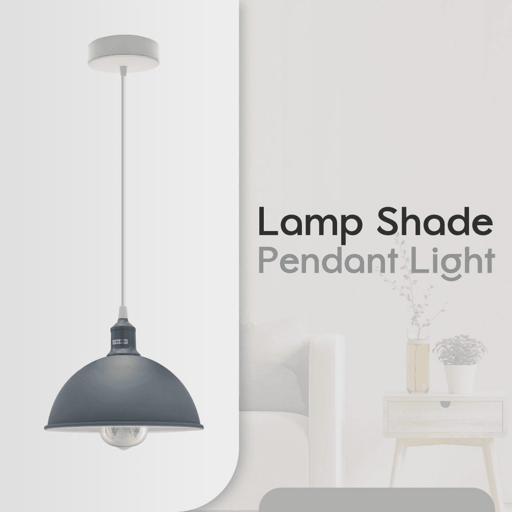image-2Pack Dome Shaped Grey Loft Style Sturdy Metal Lamp Shade Pendant Lights 21cm Bottom Spray Painted Finish Inner White