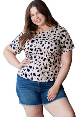 image-Plus Size Khaki Leopard Print Top - Twist Open Back