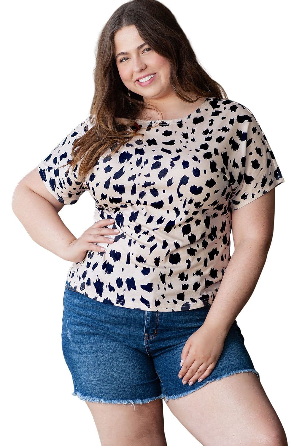 image-Plus Size Khaki Leopard Print Top - Twist Open Back