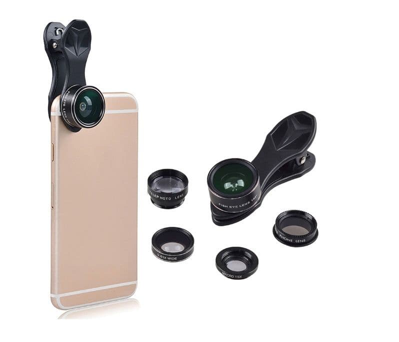 image-Compatible with Apple, Universal 5 in 1 Clip-On Cell Phone Lens Kit Fisheye Wide Angel Macro Telephoto CPL Lens for iPhone for Xiaomi for Huawei