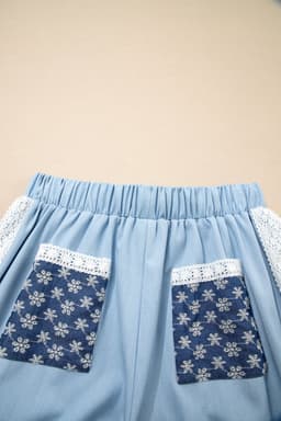 image-Beau Blue Floral Lace Wide Leg Pants
