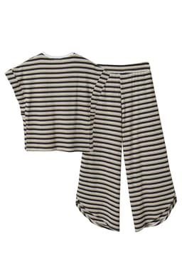 image-Pink Stripe Rainbow Tee Wide Leg Pants Set