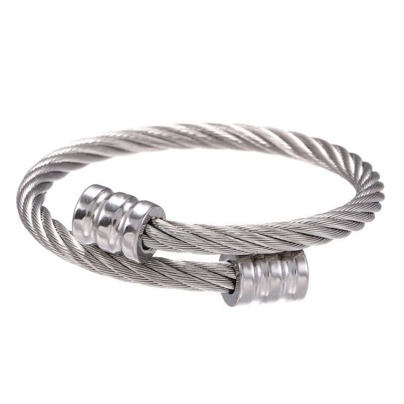 image-Stainless Steel Roman Letter Bracelet - Men's 4mm