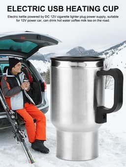 image-Stainless Steel Vehicle Heating Cup Electric Heating Car Kettle Camping Travel Kettle Water Coffee Milk Thermal Mug