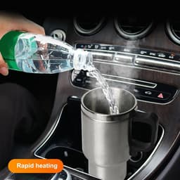 image-Stainless Steel Vehicle Heating Cup Electric Heating Car Kettle Camping Travel Kettle Water Coffee Milk Thermal Mug