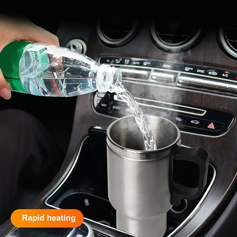image-Stainless Steel Vehicle Heating Cup Electric Heating Car Kettle Camping Travel Kettle Water Coffee Milk Thermal Mug