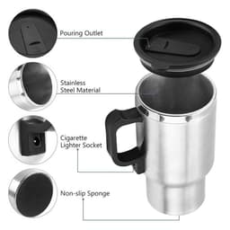 image-Stainless Steel Vehicle Heating Cup Electric Heating Car Kettle Camping Travel Kettle Water Coffee Milk Thermal Mug
